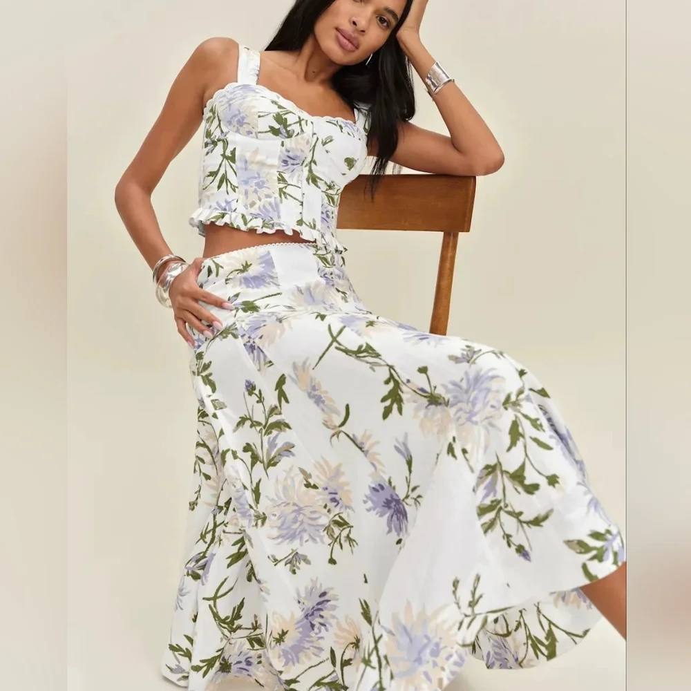 Reformation Anatolia Linen Two Piece Top And Skirt Set - Picture 2 of 15